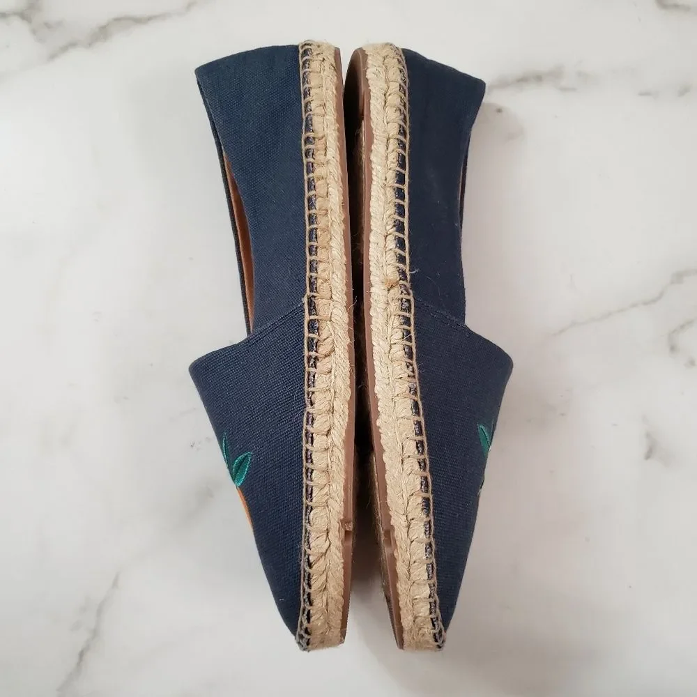 JCrew Embroidered Oranges espadrilles Flats Blue Size 8.5 AX845